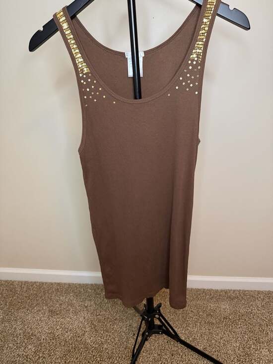 Old Navy Tops - Old Navy Perfect Fit Brown Ribbed Tank Top with Gold Sequin Detail Size XL